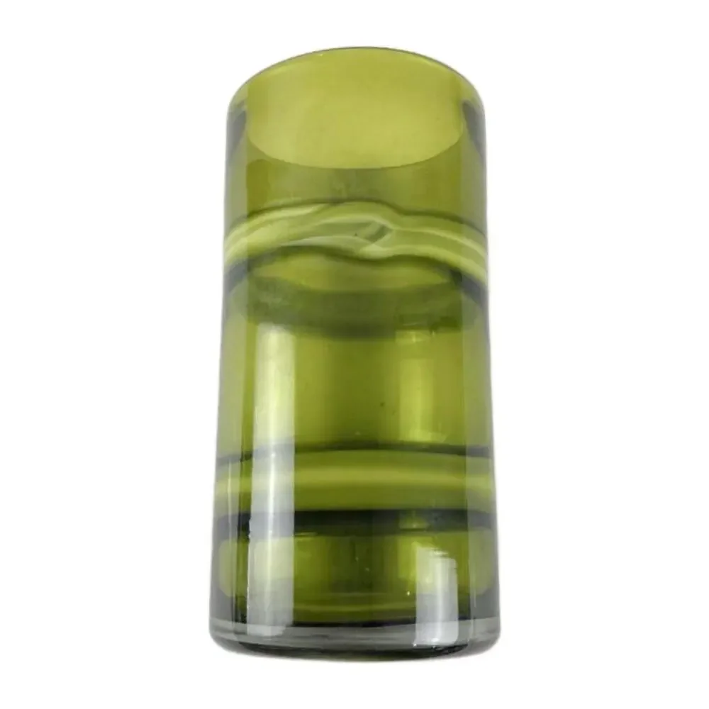 Vintage Olive Green Hand Blown Art Glass Cylinder Vase, 9.5" Tall - Picture 8 of 11